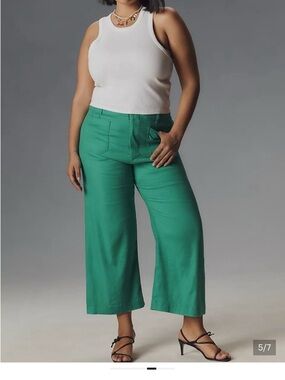 Anthropologie Wide-Leg Cropped Pants in Green